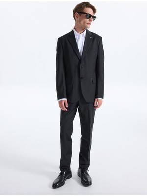Fabrika Normal Bel Slim Fit Siyah Erkek Takım Elbise Oxford- P- B- Cıty