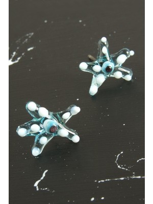 Zero Techmrt Deniz Yıldızı Cam Küpe-Açık Mavi