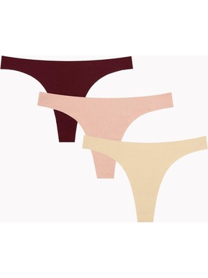 Intive Lingerie Nbb Lazer Kesim Normal Bel 3'lü Paket Tanga (Bordo, Ten, Siyah, Pudra)