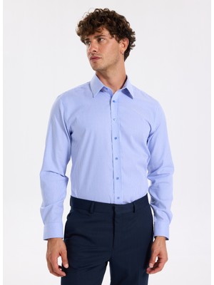 Fabrika Slim Fit Sumos Yaka Çizgili Koyu Mavi Erkek Gömlek F5WM-GML 2582