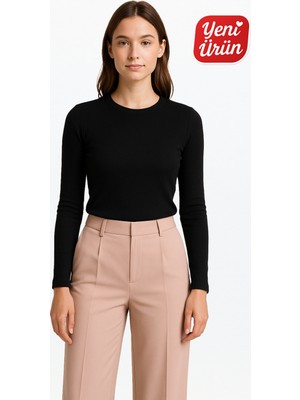 Novelle Bisiklet Yaka Uzun Kol Fitilli Bluz