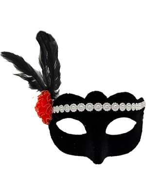 Urfakent Bilişim Gümüş Dantelli Kırmızı Gül Tasarımlı Parti Maskesi