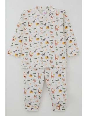 Breeze Erkek Bebek Pijama Takımı Bebek Hayvanat Bahçesi 4 Ay-1 Yaş, Ekru