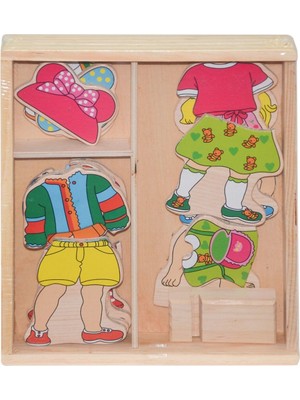 paraply CS-6817 Ahşap Elbise Giydirme Oyunu -Chiva Kız Erkek Çocuk Oyuncak Eğitici Oyuncaklar