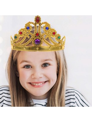 Zero Land Techmrt Altın Renk Plastik Prenses Tacı Kraliçe Tacı 60 cm