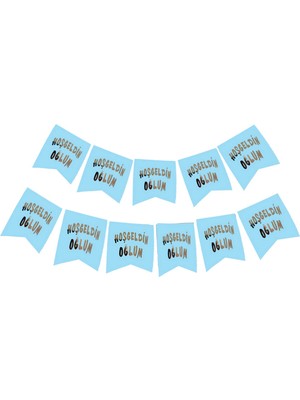 Zero Land Techmrt Hoşgeldin Oğlum Yazılı Mavi Üzeri Gümüş Yeni Doğan Bebek Doğum Süsü Afiş Bayrak Flama 2.2 Metre