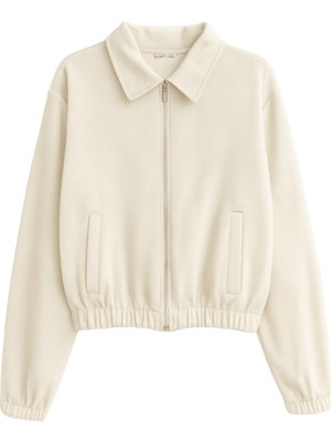 Mixray 4764 Kadın Basic Fermuarlı Fitilli Örme Selanik Ceket Taş