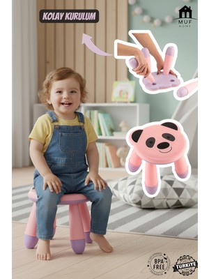 Muf Home Panda Desenli Renkli Sevimli Çocuk Taburesi Banyo Yükseltici Bebek Çocuk Sandalyesi