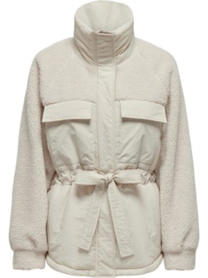 Only Onlarıanna Padded Mıx Teddy Jacket Kadın Uzun Kol Krem Renk Günlük Stil Dik Yaka