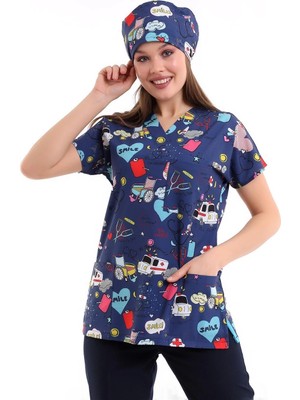 Yarasa Kol Dijital Unisex Desenli Üst - 6525 Lacivert Stetoskop