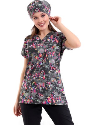 Yarasa Kol Dijital Unisex Desenli Üst - 6508 Siyah Kelebek