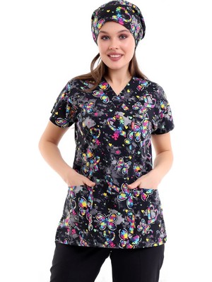 Yarasa Kol Desenli Unisex Tek Üst - 5007 Siyah Kelebek