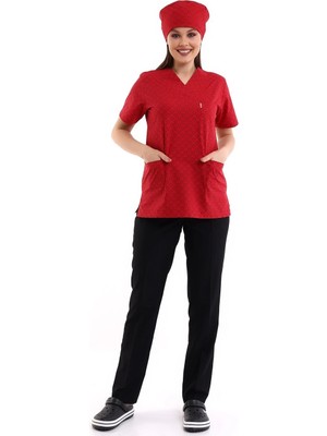 Zarf Yaka Desenli Üst - 5308 Kırmızı Küçük Kalp