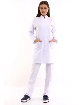 Doktor Öğretmen Kadın Önlük Ara Boy Hakim Yaka - 171 Beyaz