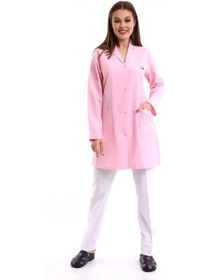 Doktor Öğretmen Kadın Önlük Ara Boy Ceket Yaka - 12 Açık Pembe