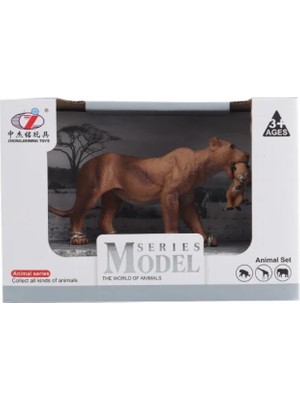 paraply Kutulu Model Figür Hayvan Dişi Aslan ve Yavrusu Kız Erkek Çocuk Oyuncak Eğitici Oyuncaklar