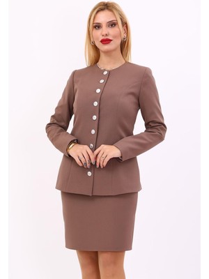 Önder Özsoy Sıfır Yaka Boydan Düğmeli Ceket-Kahve