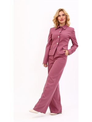Önder Özsoy Gömlek Yaka Klasik Ceket &  Korsaj Kemer Palazzo Pantolon-Rose