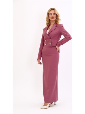 Önder Özsoy Erkek Yaka Kuruvaze Kısa Ceket & Uzun Düz Dar Etek-Rose