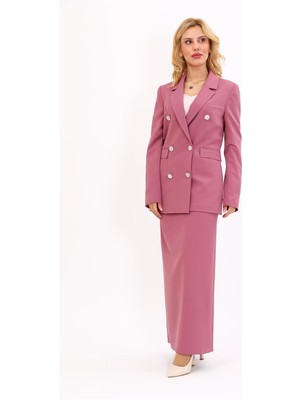 Önder Özsoy Erkek Yaka Kuruvaze Blazer Ceket & Uzun Düz Dar Etek-Rose