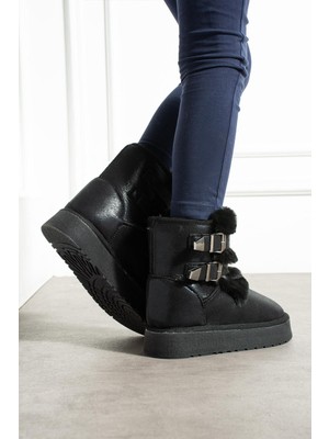 Ccway Çift Tokalı Kalıntaban Çocuk Bot Siyah Sultan