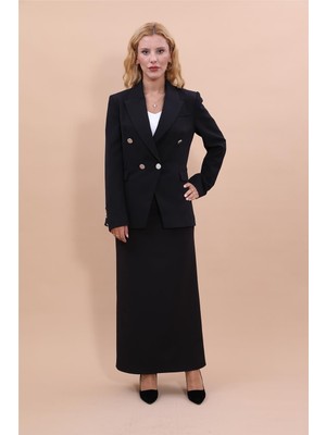 Önder Özsoy Erkek Yaka  Çapraz Ceket &  Uzun Düz Dar Etek-Siyah