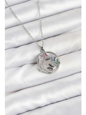 Callerrons Accessories Zincir Gümüş Renk Zirkon Taşlı Kelebekli Kadın Kolye - EBJ251025W38296