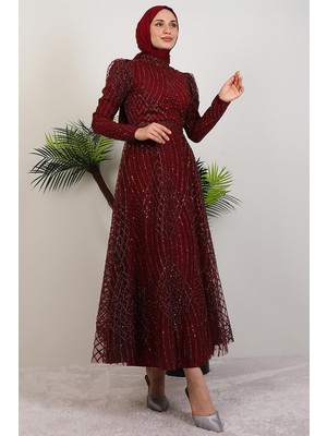 Ezna Simli Abiye Bordo