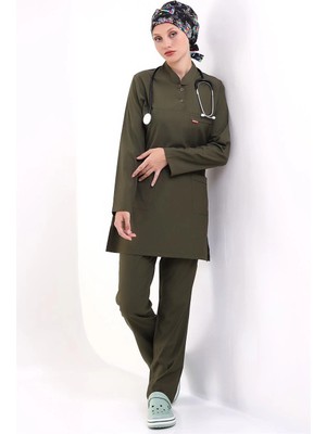 Soft Likralı Tesettür Forma Takım Iki Çıtçıt - 6427 Haki Yeşili