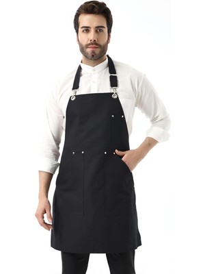 Barista Boyundan Askılı Önlük Kanguru Cepli - Siyah