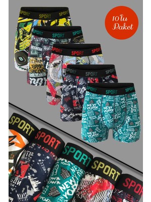 Vien&Karl Erkek Desenli Premium Penye Pamuklu Likralı Boxer - 10'lu Set