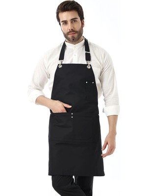 Barista Boyundan Askılı Önlük Çift Cepli - Siyah