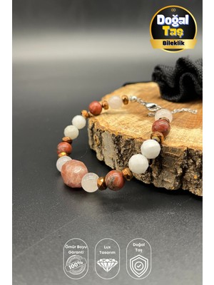 Balzamin Design Doğal Taş Bileklik Şeftali Ton- Beyaz Aytaşı Pembe Kuvars Jasper Doğurganlık Lux Tasarım Bileklik