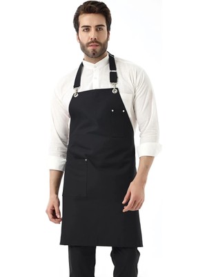 Barista Boyundan Askılı Önlük Tek Cepli - Siyah
