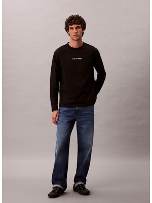 Calvin Klein Bisiklet Yaka Siyah Erkek T-Shirt LV04LD232GUB1_LS Rlxd Standard Logo