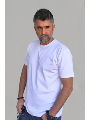 Vien&Karl Erkek Beyaz Slim Fit Bisiklet Yaka Pamuk Elastan Basic Tişört