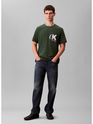 Calvin Klein Bisiklet Yaka Yeşil Erkek T-Shirt LV04RD823GLLG_SS 20S Eu Ck Overlap