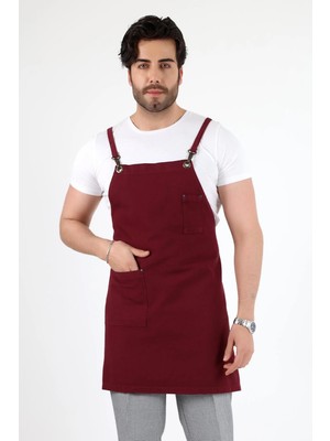 Barista Askılı Önlük Tek Cepli - Bordo