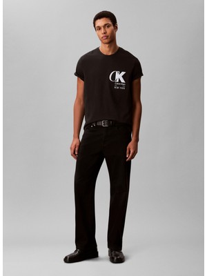 Calvin Klein Bisiklet Yaka Siyah Erkek T-Shirt LV04RD823GUB1_SS 20S Eu Ck Overlap