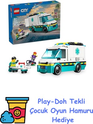 LEGO City Acil Yardım Ambulansı 60451 - Model Araç Seven 5 Yaş Üzeri Çocuklar Için Yaratıcı Oyuncak Yapım Seti, Doğum Günü Hediyesi (184 Parça) + Play-Doh Oyun Hamuru