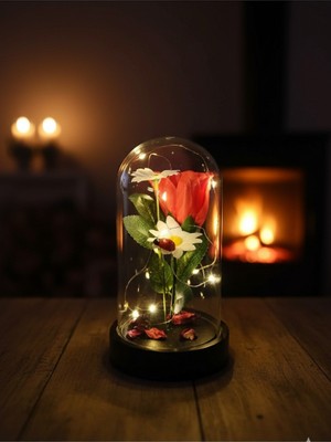 Ledli Papatya Gelincik Fanus Sevgiliye Romantik Hediyelik