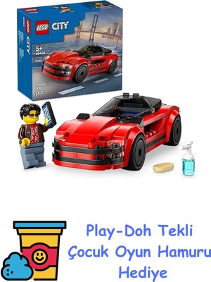 LEGO City Kırmızı Spor Araba 60448-5 Yaş ve Üzeri Çocuklar Için Yaratıcı Oyuncak Yapım Seti, Doğum Günü Hediyesi (109 Parça) + Play-Doh Oyun Hamuru