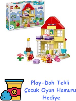 LEGO Duplo Peppa Pig Doğum Günü Evi, 2 Yaş ve Üzeri Çocuklar Için Guzel Bir Oyun Seti, Peppa Pig, Midilli Pedro ve Koyun Suzi'nın Peluş Figürleri Dahil, Hediye Fikri O + Play-Doh Oyun Hamuru