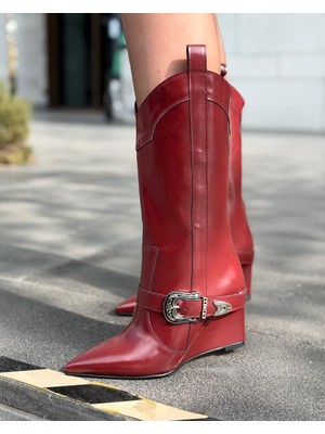 I Love Shoes Bordo Parlak Deri Kadın Kovboy Çizme Konforlu Günlük Kullanım İçin Uygun