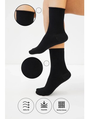 Bamboo Star Bambu Kadın Lastiksiz Siyah Soket Dikişsiz Premium Çorap Iz Bırakmaz - Sıkmayan Çorap
