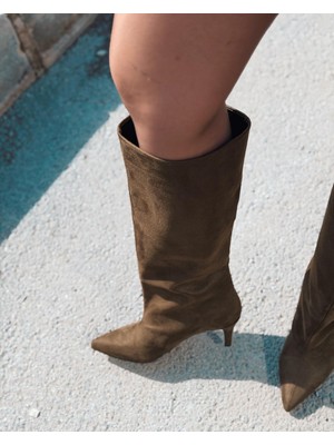 I Love Shoes Gwen Kadın Topuklu Çizme Haki Süet