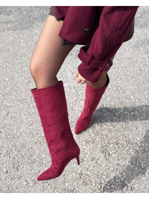 I Love Shoes Gwen Kadın Topuklu Çizme Bordo Süet