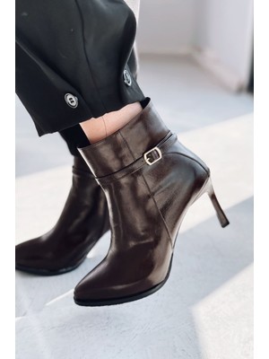 I Love Shoes Virelo Kadın Topuklu Bot Acıkahve Parlak Deri
