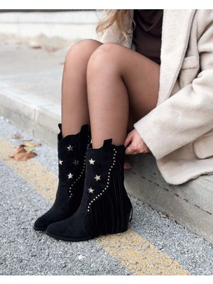 I Love Shoes Silvene Kadın Kovboy Çizme Siyah Süet