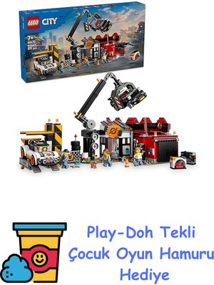 LEGO City Hurdalık ve Arabalar 60472-7 Yaş ve Üzeri Çocuklar Için Yaratıcı Oyuncak Yapım Seti, Doğum Günü Hediyesi (871 Parça) + Play-Doh Oyun Hamuru